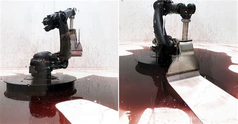 robot leaking hydraulic fluid art dies|industrial robot continuously sweeps blood